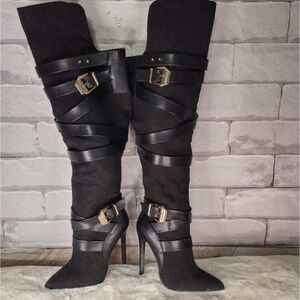 Chic Black Over the Knee Boots with Buckle Detail